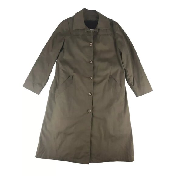London Fog Maincoats Mens Khaki Lined Collared Button Front Trench Coat Size 8